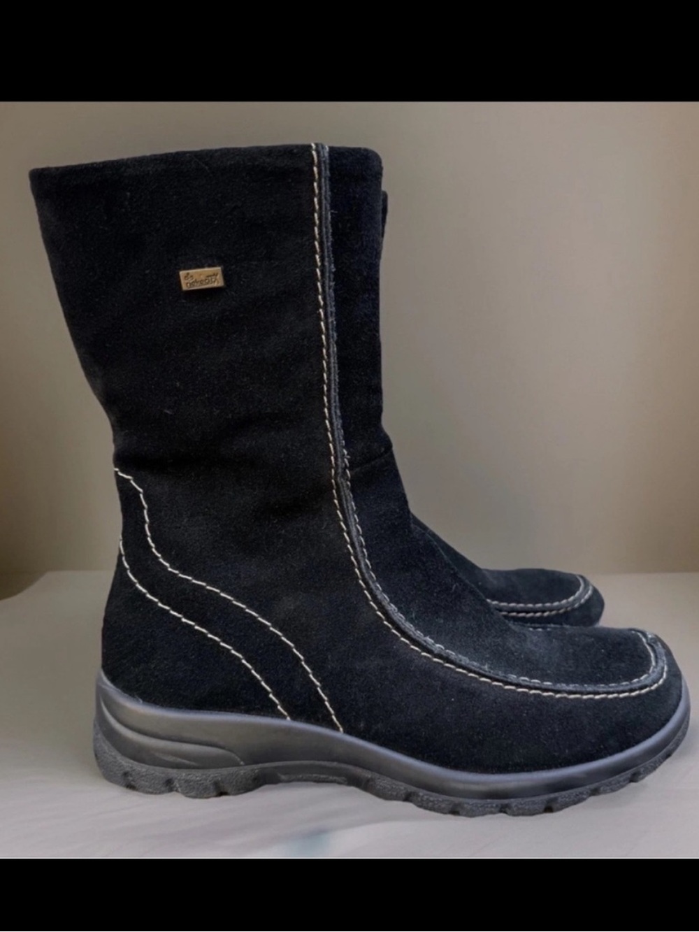 Rieker Tex Black Suede Boots with Sherpa Lining. Zip Close. Cozy! Size 38